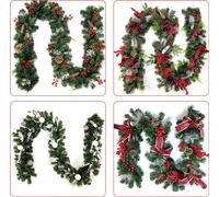 9 FT Long Christmas Garland Flexible PVC Hanging Artificial Christmas Garlands with Bowknot for Stairs Railing Fireplace Front Porch Door Tree Holiday Party Supplies