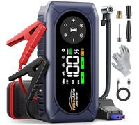 9-in-1 Booster Batterie Voiture avec 150PSI Gonfleur Pneus, 12V Démarreur Voiture Puissant, Booster Batterie Moto avec 500 Lumière LED 4 Modes, Grand Écran, Gants(Jusqu'à 9L Gaz ou 8L Diesel)