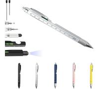 9 in 1 Multitool Pen with LED Light,Stainless Steel Survival Pen with Screwdriver Stylus Ruler Bottle Opener,EDC Multi Utility Tool Pen,Cool Gadgets Gift Birthday Unique Gift for Men (Silver)