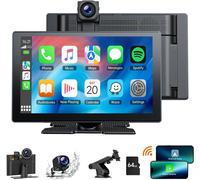9 Inch Car Carplay Screen with 4K Front Dashcam,1080P Rear View Camera,Apple Carplay Wireless Android Auto with Bluetooth 5.0,GPS,Voice Assistant,Mirror Link,AUX,FM,64G TF Card