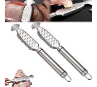 9 Inch Stainless Steel Fish Scaler with Ginger and Garlic Grinding Plate, Stainless Steel Fish Scaler with Hanging Handle for Descaling, Grating and Cleaning (2Pcs)