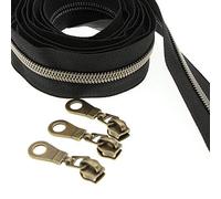 9 Metres Métalliques Nylon Fermeture Éclair - Noir et Laiton Antique - Comprenant 25 Curseurs - pour Couture Artisanat,Vêtements,Fait Main SHUNLI