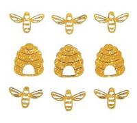 9 mini décorations en bois abeilles et ruches à paillettes Jaune G