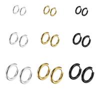 9 Paires Acier Inoxydable Boucles d'oreilles Anneaux pour Homme Femme Fille, Boucle Oreille Homme Argent, Mini Boucle d'oreil[~403]