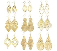 9 paires Boucles d'Oreilles Pendantes pour Femmes Filles, Or Boucles d'Oreilles Boho, Pompons/Prisme/plume/chaîne/linéaires/Vague/feuilles/longues Bijoux Fantaisie pour Femme Fille