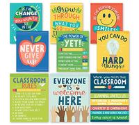 9 panneaux décoratifs colorés pour salle de classe - Panneau de bienvenue pour salle de classe, affiches de motivation pour tableaux d'affichage de salle de classe, affiches de salle de classe, affiches de salle de classe, affiches élémentaire, collège, règles de salle de classe