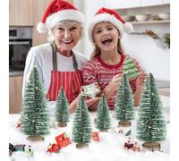 9 PCS Mini Sapin de Noël Décoration Petits sapins Verts, 3 Tailles de Petits sapins de Noël artificiels, Small Christmas Tree avec Socle en Bois, Petit Sapin de Noel Deco Table Miniature Décoration