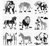 9 Pcs Modèles de Pochoirs Animaux 8 Pouces Pochoir Réutilisable de Peinture Animale Ours Tigre Éléphant Cheval Lion Girafe Zèbre Rhino Cerf Modèle de Dessin d'Artisanat pour Carte de Voeux