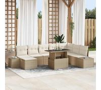 9 Pcs Outdoor Patio Furniture Set, Beige Cream Modular Sectional Sofa with Adjustable Coffee Table, All Weather Wicker Rattan for Garden Terrace Balcony, 7 Seater Lounge Set with Ottoman and Cushions