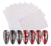 9 Pcs Stickers Ongles Nail Art Noel Feuilles Noel Stickers Ongles Nail Art Deco Noel Autoadhésif Autocollants Ongles Christmas Décoration Or Rose Flocon de Neige Design Manucure
