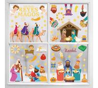 9 pegatinas navideñas para ventana con los reyes magos, pegatinas navideñas para ventana con los reyes magos, decoración navideña para pared, puerta y hogar