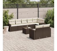 9-Piece Brown Woven Resin Outdoor Garden Furniture Set with Cushions, Waterproof Storage & Tempered Glass Table Perfect for Patio, Backyard, Terrace - Durable Rattan Style Seating Area for Relaxing
