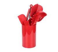 9 - Piece Kitchen Utensil Set | Heat Tolerant Silicone Spatula Turner Spoons | Complete Cookware Set for Baking/Frying/Cooking | Includes Storage Bucket, Red