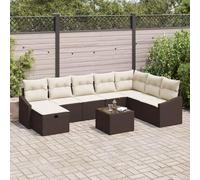 9-Piece Outdoor Modular Sectional Sofa Set with Cushions, Brown Poly Rattan Garden Furniture for Patio, Terrace, Modern Waterproof Seating Group with Ottoman and Coffee Table, Easy Assembly