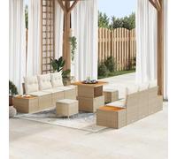 9-Piece Outdoor Patio Furniture Set, Beige Synthetic Rattan Sofa Sectional with Coffee Table, Modular Garden Conversation Set for Terrace, Poolside, Backyard, Water-Resistant Ottoman and Cushions