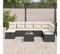 9-Piece Outdoor Patio Furniture Set, Black and Cream Poly Rattan Sofa Sectional with Cushions, Modular Garden Lounge Set for Terrace, Weather-Resistant & Lightweight w/ Storage & Coffee Table