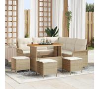 9-Piece Outdoor Patio Furniture Set, Garden Sofa Sectional with Cushions, Waterproof Storage, Beige Cream Wicker Rattan Conversation Set for Terrace, Poolside, Backyard, Modern Durable All-Weather