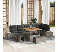 9-Piece Outdoor Patio Furniture Set, Grey Rattan Sofa Sectional with Cushions and Coffee Table, Modular Garden Lounge Set for Terrace, Backyard, Poolside, Weather Resistant and Easy Assembly