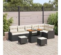 9-Piece Outdoor Patio Furniture Set, Modern Garden Sofa Sectional with Cushions in Black Cream, All-Weather Wicker Rattan & Acacia Wood for Terrace, Backyard, Poolside Lounge and Relaxation