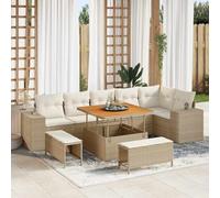 9-Piece Outdoor Patio Furniture Set, Modular Garden Sofa Sectional with Adjustable Coffee Table, Beige Cream All-Weather Poly Rattan Wicker Couch for Terrace, Backyard, Poolside Lounge and Dining