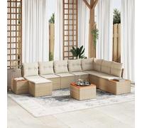 9-Piece Outdoor Patio Furniture Set, Modular Garden Sofa Sectional with Coffee Table and Ottoman, Beige Cream All-Weather Wicker Rattan for Terrace, Backyard, Poolside Lounge and Relaxation