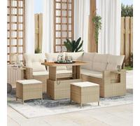 9-Piece Outdoor Patio Furniture Set, Modular Garden Sofa Sectional with Coffee Table and Ottomans, Water-Resistant Cushions, Beige Cream Poly Rattan & Steel Frame for Backyard, Terrace, Poolside