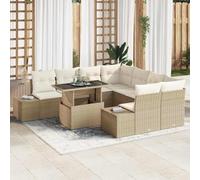 9-Piece Outdoor Patio Furniture Set, Modular Garden Sofa Set with Adjustable Height Table in Beige Cream, All-Weather Poly Rattan Wicker and Powder-Coated Steel Frame for Terrace, Backyard, Poolside