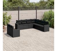 9-Piece Outdoor Patio Furniture Set with Cushions Black Wicker Resin, Modular Garden Sofa Set for Backyard Terrace, Waterproof Storage, UV Resistant, Comfortable Seating, Durable Rattan Furniture