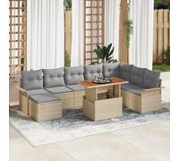 9-Piece Patio Furniture Set with Cushions, Modern Outdoor Sofa Sectional Conversation Set in Beige and Light Gray, All-Weather Wicker Rattan and Powder-Coated Steel for Garden, Terrace, Poolside