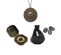 9 Pièce Trésor de Pirate, Accessoires de Costume de Pirate, Boussole d'eau, Portefeuille Noir, Collier de Pirate, Münzen pour Anniversaire Carnaval Halloween Pirate Enfant Bricolage Hommes Et Garçon