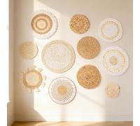 9-Piece Woven Wall Decor Set, Handwoven Boho Macrame Art, Precision Handcrafted Seagrass & Rattan Collection, High-Texture Farmhouse Gallery Set, Natural Fiber Build with Style, Styling Tool