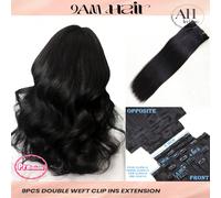 9 pièces 200g/220g/240g Extensions de cheveux humains 100% Remy à base de dentelle, cheveux noirs naturels avec clips alignés, doubles clips pour femmes aux cheveux fins, aspect naturel, qualité supér