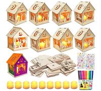 9 Pièces Articles Cabane Rondins d'Halloween Artisanan Kit, Enfants DIY Lueur Lumineux Cabane en Rondins, Maison LED avec des Bougies, Colorable Assemblable, Cadeaux Décoration d'Halloween Enfants