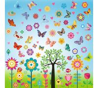 9 Pièces Autocollants Fenêtre Printemps, Sticker Fleurs Printemps, Gommettes Électrostatiques Vitres, Décoration Chambre Bureau et Vitrine Amovible