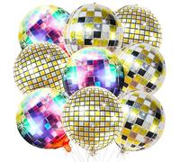 9 Pièces Ballon Disco, 22 Pouces Ballon Aluminium 4D, Décorations de Fête Disco, Ballons Helium pour Anniversaire Thème Disco Nouvel An Carnaval 70 80 90 Fête
