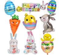 9 Pièces Ballon Paques,Ballons De Pâques Gros Aluminium Ballon Lapin De Paques Deco Helium Ballon Carotte Oeufs De Paques Decoration Deco Paques Extérieur Accessoires
