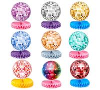 9 Pièces Centres de Table en Boule Disco, Colorés Centres de Table en Nid d'Abeille Disco Décorations pour les Années 70 Thème Musical Fête d'Anniversaire Décor Fournitures Cadeaux