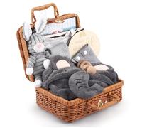 9 pièces Coffret cadeau personnalisé pour nouveau-né, avec doudou, couverture, bavoir, chaussettes, foulard triangulaire et rattle