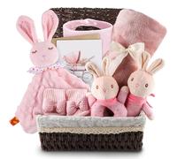 9 Pièces Coffret Naissance cadeau bébé nouveau-né pour garçon et fille | Ensemble cadeau comprend couverture peluche hochet bavoir chaussettes antidérapantes idéal fêtes prénatales baptêmes(Rose)