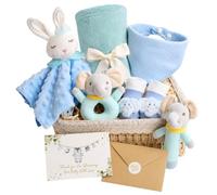9 Pièces Coffret Naissance Cadeau bébé Nouveau-né pour garçon et Fille | Ensemble cadeau couverture doudou bavoir chaussettes hochet éléphant Idéal pour nouveau-nés fêtes prénatales baptêmes