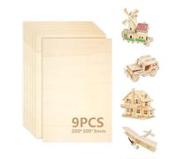 (9 Pièces) Contreplaqué 3mm, planche de bois 300 x 200 mm (+/- 0,5 mm), Panneau en Bois Multiplex de Haute Qualité, Planche Bois Brut Idéale pour Découpe Laser, Pyrogravure et CNC
