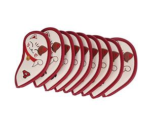 9 pièces Couverture de Fer de Golf Durable PU Couvre-tête de Fer de Golf Couvre-Chef Chat Fortune brodé