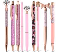 9 Pièces Cute Ballpoint Pens Set, Violet Fancy Stylos Bling Glitter Métal Pour La Journalisation À L'encre Noire Stylos Rétractables Cadeau Pour Les Femmes Filles Demoiselle (Rose)