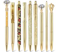 9 Pièces Cute Ballpoint Pens Set, Violet Fancy Stylos Bling Glitter Métal Pour La Journalisation À L'encre Noire Stylos Rétractables Cadeau Pour Les Femmes Filles Demoiselle (Or)