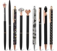 9 Pièces Cute Ballpoint Pens Set, Violet Fancy Stylos Bling Glitter Métal Pour La Journalisation À L'encre Noire Stylos Rétractables Cadeau Pour Les Femmes Filles Demoiselle (Noir)