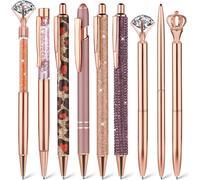 9 Pièces Cute Ballpoint Pens Set, Violet Fancy Stylos Bling Glitter Métal Pour La Journalisation À L'encre Noire Stylos Rétractables Cadeau Pour Les Femmes Filles Demoiselle (Or Rose)