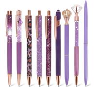 9 Pièces Cute Ballpoint Pens Set, Violet Fancy Stylos Bling Glitter Métal Pour La Journalisation À L'encre Noire Stylos Rétractables Cadeau Pour Les Femmes Filles Demoiselle D'honneur