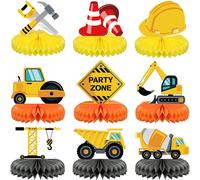 9 pièces de décorations de table de fête de la construction - centres d'attention en nid d'abeille voiture de construction, centres d'attention camion de construction, décorations de table de construc