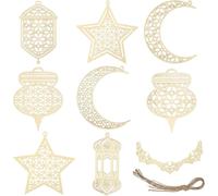 9 pièces de décorations en bois Ramadan Kareem, décorations à suspendre, blanches