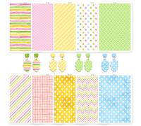 9 pièces de papier transfert pour boucles d'oreilles et argile polymère, bandes, points, vagues, motifs en grille, feuilles hydrosolubles pour argile polymère, art DIY, création de bijoux, fournitures